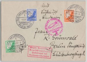 Germany 1937 Zeppelin Hindenburg Deutschlandfahrt Air Post Cover to Berlin