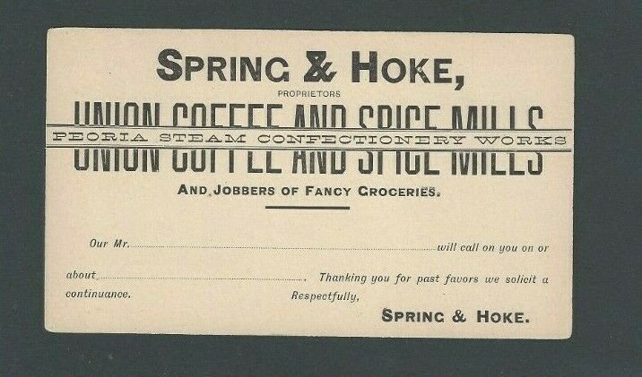 Ca 1887 UX7 Mint Face W/Preprinted Back For Spices & Coffee Dealer Spence & Hoke