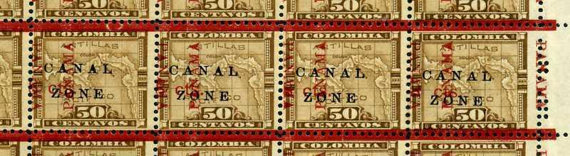 Canal Zone 20 Block of 36 Stamps w/Progressive Overprint Shift with PF Cert!