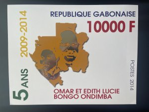 Gabon 2014 10 000 F Giant stamp 2009 Omar Edith Bongo Ondimba Gold Silver RARE !