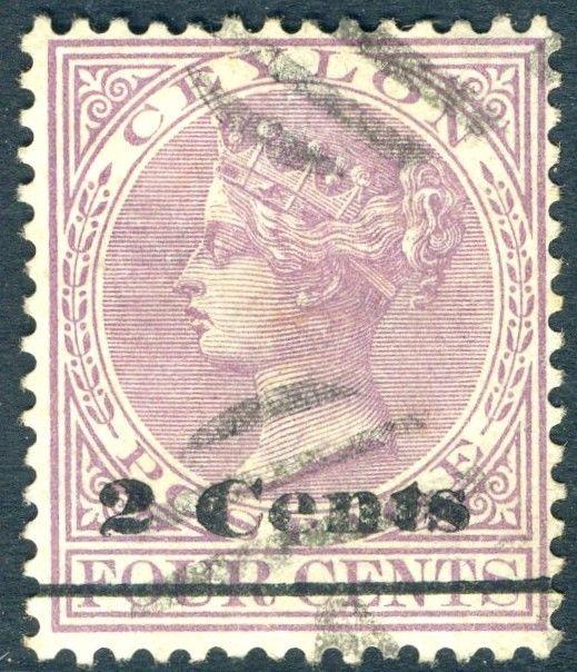 CEYLON-1888-90 2c on 4c Rosy Mauve Sg 206 FINE USED V17962