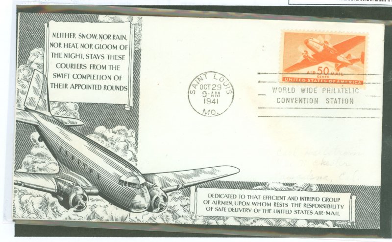 US C31 1941 50c transport (high value from the series) single on an unaddressed FDC with an Aristocrat/Coakley cachet.