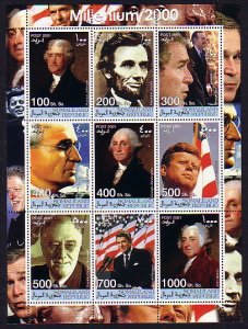 Somaliland, 2001 issue. USA Presidents with J. Kennedy, sheet of 9. ^