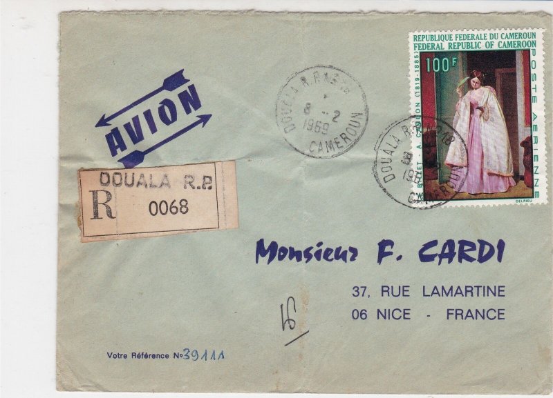 Rep Cameroun 1969 Regd Airmail Douala Cancels Le Billet Stamp Cover Ref 30673 