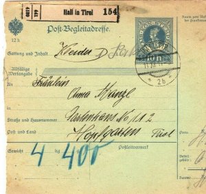 Austria-Hungary *HALL TIROL* Begleitadresse Postage Due 1914 {Samwells} AA310