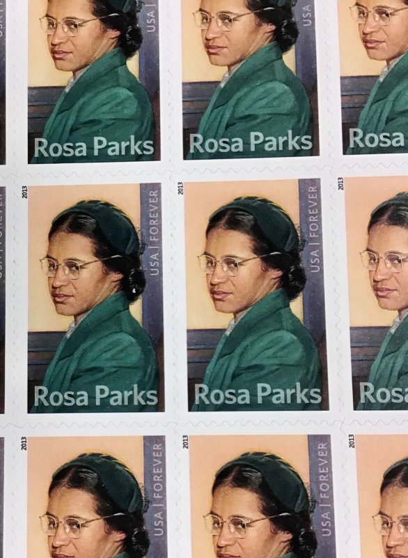 4742   Rosa Parks, Civil Rights.   Sheet of 20  Forever stamps.  Issued in 2013.