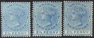 LAGOS 1887 QV 2½D BOTH COLOURS AND LETTER SIZES