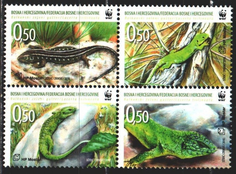 Bosnia and Herzegovina. 2010. apt 299-302. Lizards, WWF. MNH.