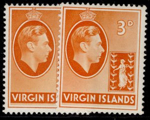 BRITISH VIRGIN ISLANDS GVI SG115 + 115a, 3d PAPER VARIETIES, M MINT. Cat £12.