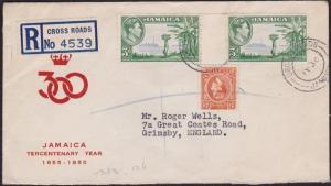 JAMAICA 1955 Registered cover to UK - CROSS ROADS cds missing year..........6005