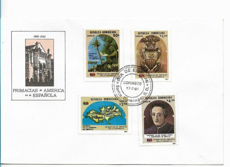 REP. DOMINICANA DOMINICAN REPUBLIC 1991 PRIMACIAS DE AMERICA HISTORY FDC