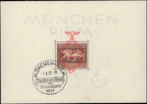 Germany #B105, Complete Set, Souvenir Sheet, 1937, Horses, Sports, Used, CTO,...