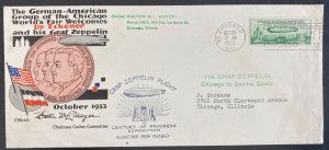 1933 Chicago USA LZ 127 Graf Zeppelin Flight cover To Century Of Progress Exhib