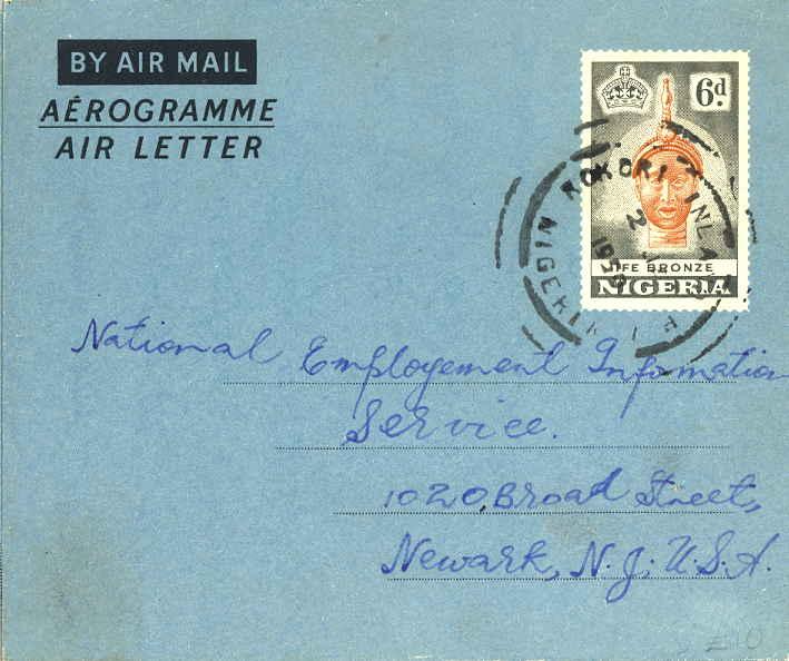 Nigeria 6d Olokun Head Air Letter 1959 Kokori Inland P A, Nigeria Airmail to ...