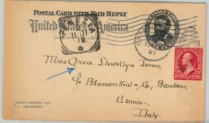 58690 -  USA - POSTAL HISTORY: Scott # UY3  STATIONERY CARD to ITALY 1891
