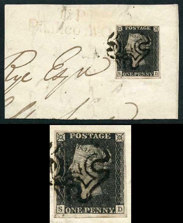 Penny Black (SD) Plate 10 Fine Four Margins on Piece