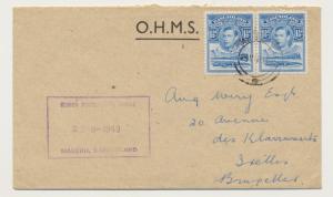 BASUTOLAND -BELGIUM 1949, OHMS COVER+BOXED CACHET, MASURU, 2x1½d RATE (SEE BELOW