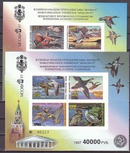 Russia, 1997 issue. 2 IMPERF Bird sheets of 4. o/printed. ^