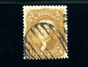 Scott 67 Used VF-XF US 1861 Civil War Jefferson Black Grid Cancel SCV $750