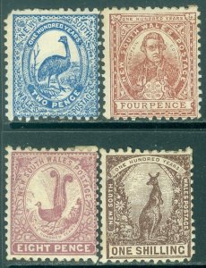 EDW1949SELL : NEW SOUTH WALES 1889-90 Scott #78, 79, 81, 82 VF, MOG. Cat $141.00