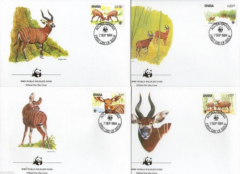 Ghana 1984 Bongo Antelope Deer Wildlife Animal Fauna Sc 927-30 set of 4 FDCs #15