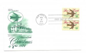 1552  1974 Christmas Dove, ArtCraft two stamps FDC