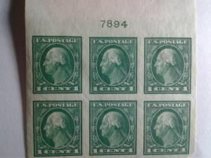 SCOTT # 481  IMPERFERATED PLATE BLOCK OF 6. STUNNING PIECE  OF AMERICAN HIST!!