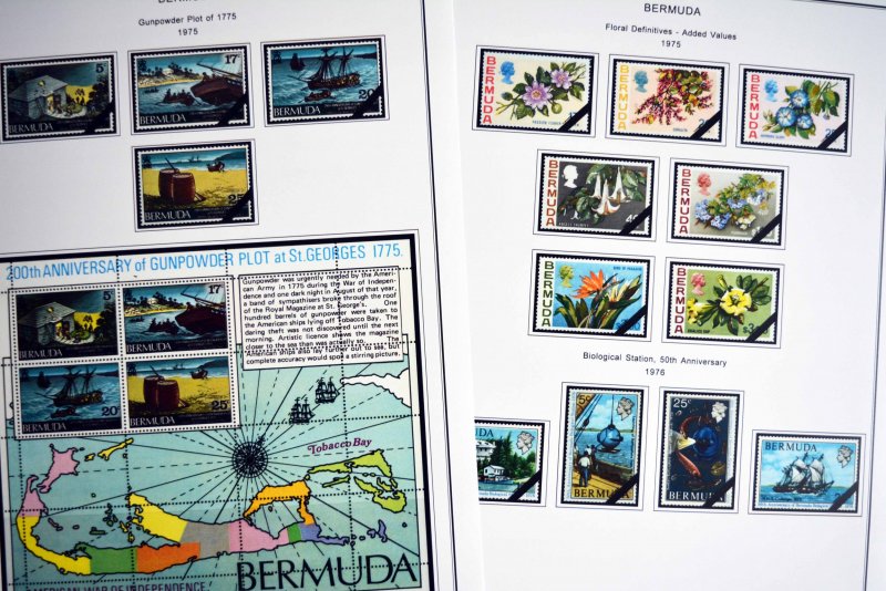 COLOR PRINTED BERMUDA 1865-1999 STAMP ALBUM PAGES (86 illustrated pages)