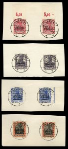 Romania, World War I, 9th Army, two sets of four, cancelled on pieces