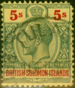 Solomon Islands 1927 5s Green & Red-Pale Yellow SG51 Good Used