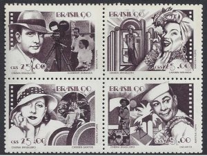 Brazil #2254a MNH block of 4, film personalities, issued 1990