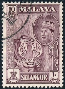 Malaya Selangor 1961 10c Deep Maroon SG134 Used 2