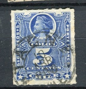 CHILE; 1877-78 classic Columbus rouletted issue used shade of 5c. Postmark