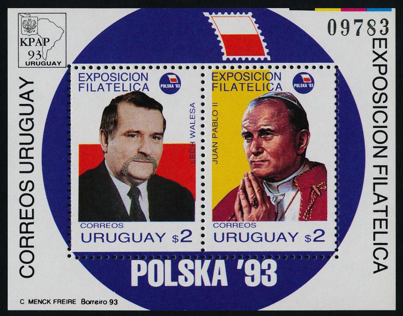 Uruguay 1445 MNH Pope John Paul II, Lech Walesa