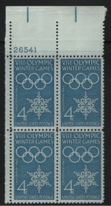 US, 1146, MNH, PLATE BLOCK, 1960, OLYMPIC WINTER GAMES ISSUE