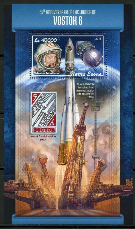 SIERRA  LEONE  2018  55th ANN OFTHE LAUNCH OF VOSTOK 6  SOUVENIR SHEET MINT NH