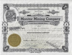 1945 - Monitor Mining Company Stock - Idaho - Ephemera 1218