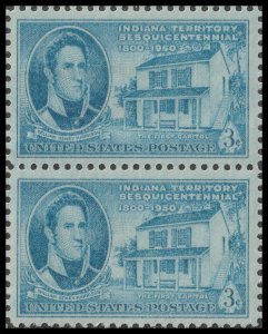 US 996 Indiana Territory 3c vert pair MNH 1950