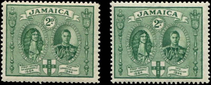 Jamaica SC# 130, 130a  SG# 135a, 135 Kings Charles II & George VI MH