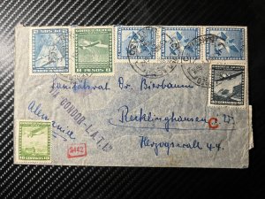 1940s WW2 Censored Chile Cover Santiago to Recklinghausen Germany Condor LATI