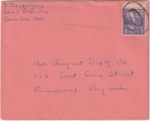 U.S Scott 807 Received without postmark at Richmond. August Dietz personal mail
