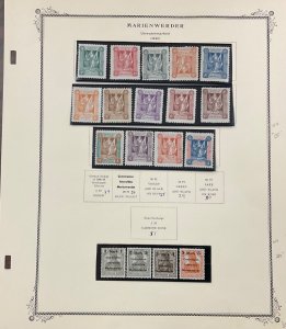 Marienwerder stamp collection of 18 stamps, MNH, mounted on 1 page.