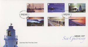 Guernsey 953-8 FDC cover sea shore port lighthouse (2110 147)