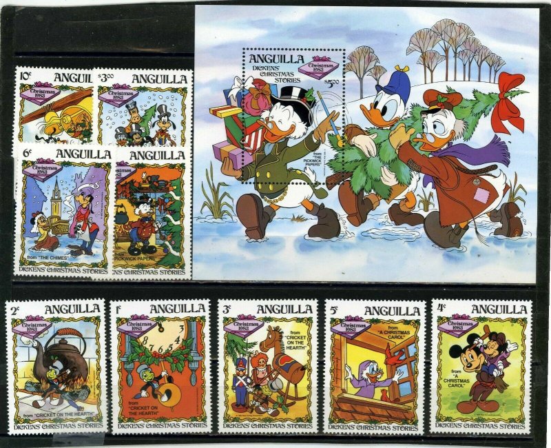 ANGUILLA 1983 Sc#547-556 WALT DISNEY CHARACTERS SET OF 9 STAMPS & S/S MNH 