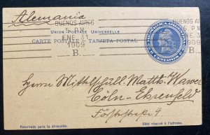 1909 Buenos Aires Argentina Postal Stationery Postcard Cover To Koln Germany