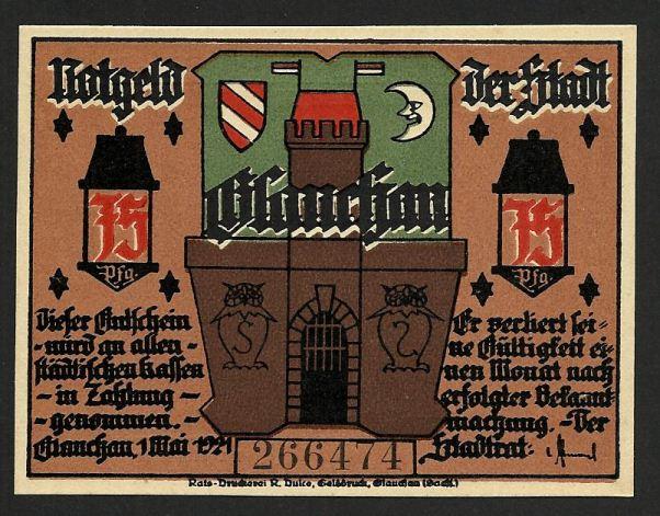 Germany German Notgeld GLAUCHAU 75 pfg 1-5-1921 #MP2895