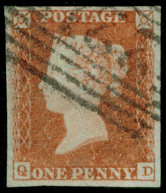 SG8, 1d red-brown PLATE 95, FINE USED. Cat £40. 4 MARGINS. QD