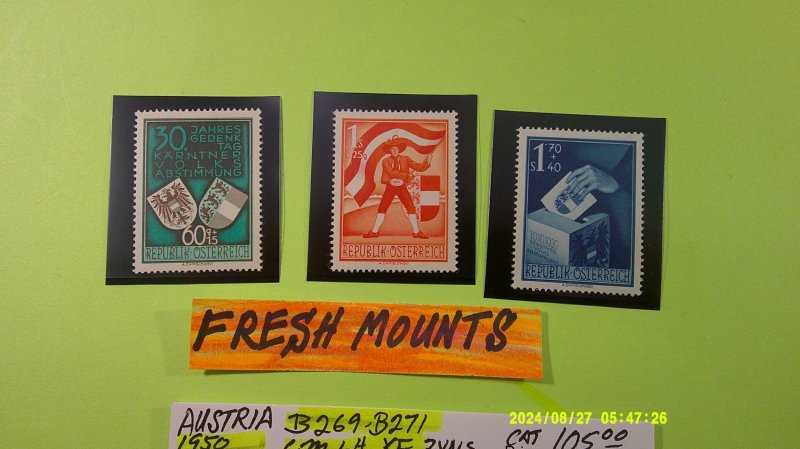 Austria 1950 Semi-Postal Scott# B269-B271 Complete XF Mint Light Hinge