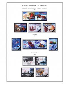 COLOR PRINTED AUSTRALIAN ANTARCTIC 1957-2020 STAMP ALBUM PAGES (44 illus. pages)