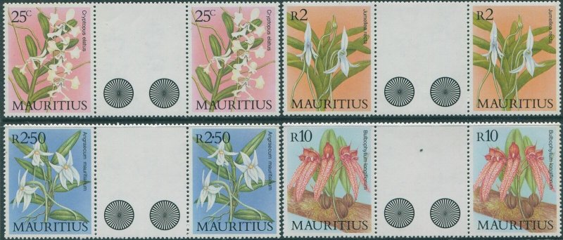 Mauritius 1986 SG736-739 Orchids gutter pairs set MNH